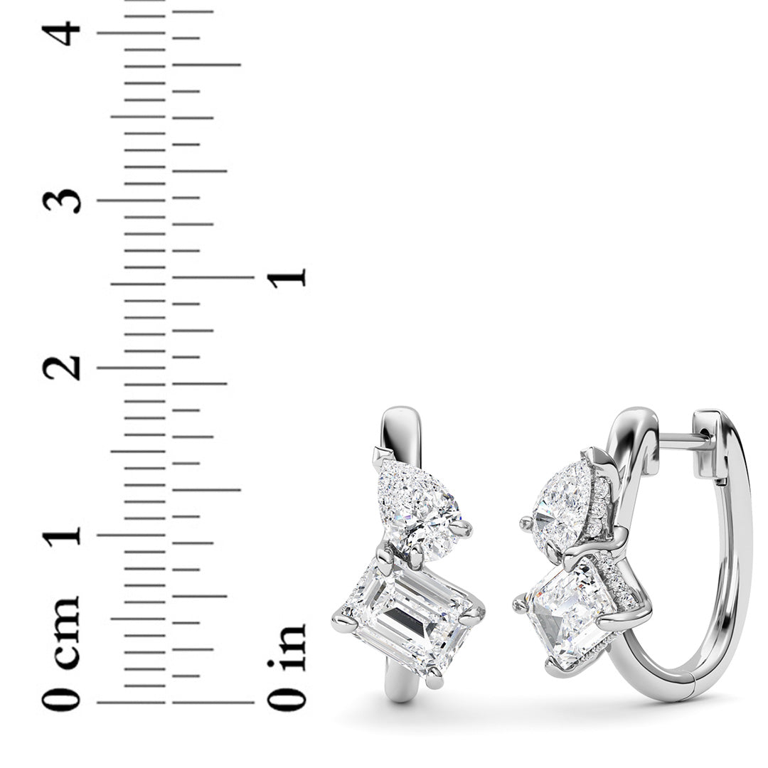 3Cttw Emerald Shaped Lab Grown Diamond (F/VS) Toiet Moi Huggie Earrings in 14K Gold