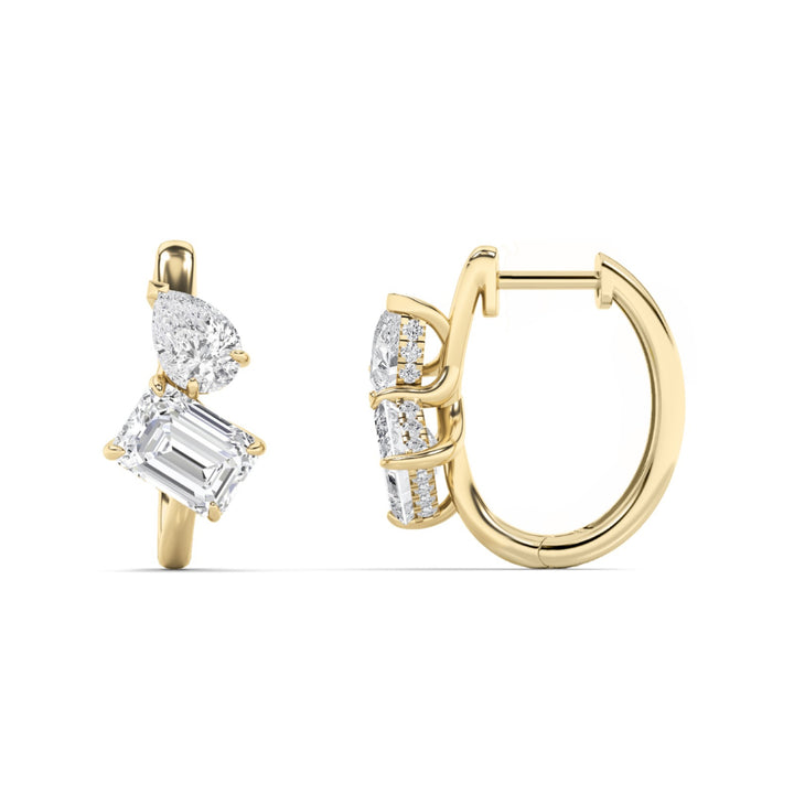 3Cttw Emerald Shaped Lab Grown Diamond (F/VS) Toiet Moi Huggie Earrings in 14K Gold