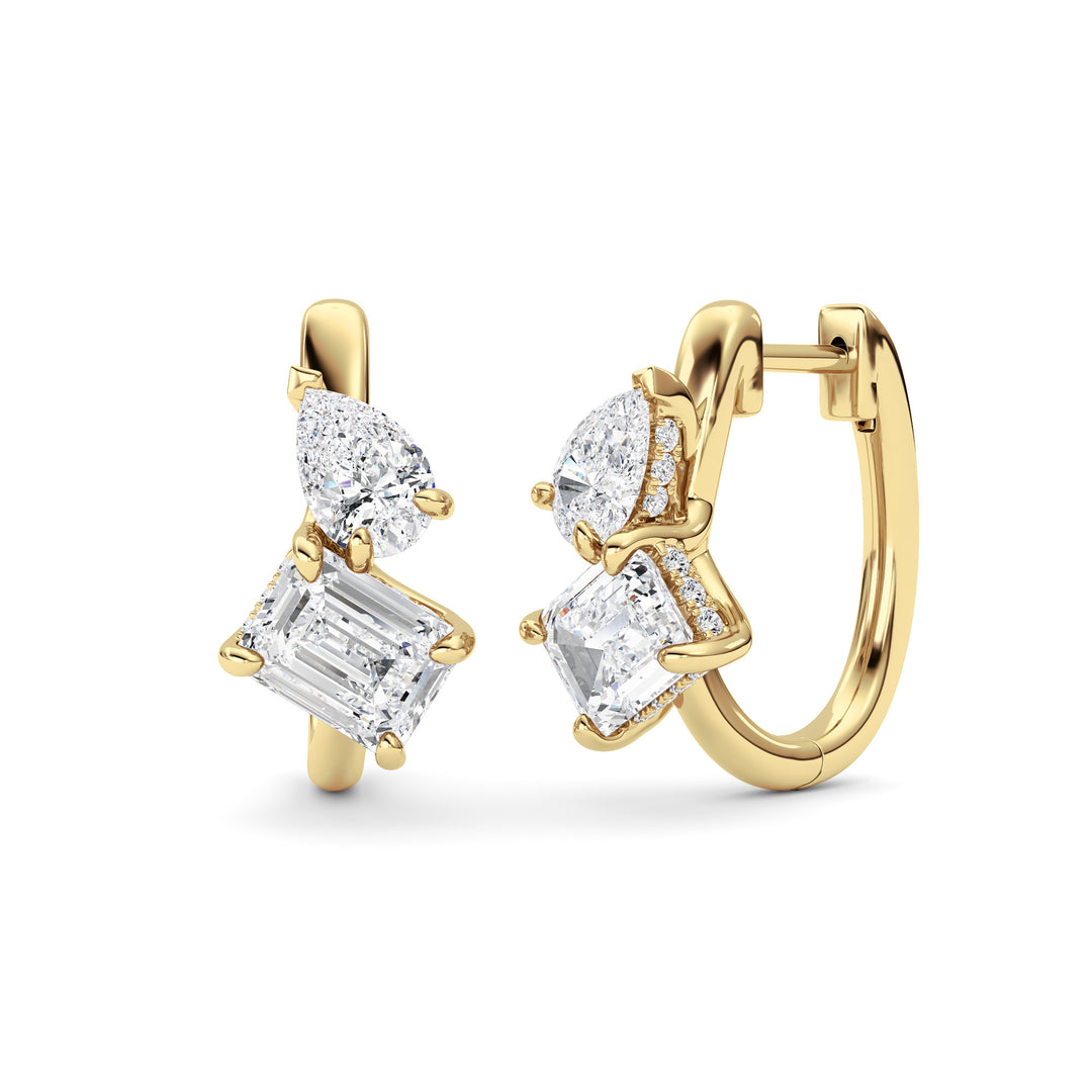 3Cttw Emerald Shaped Lab Grown Diamond (G/VS) Toiet Moi Huggie Earrings in 14K Gold