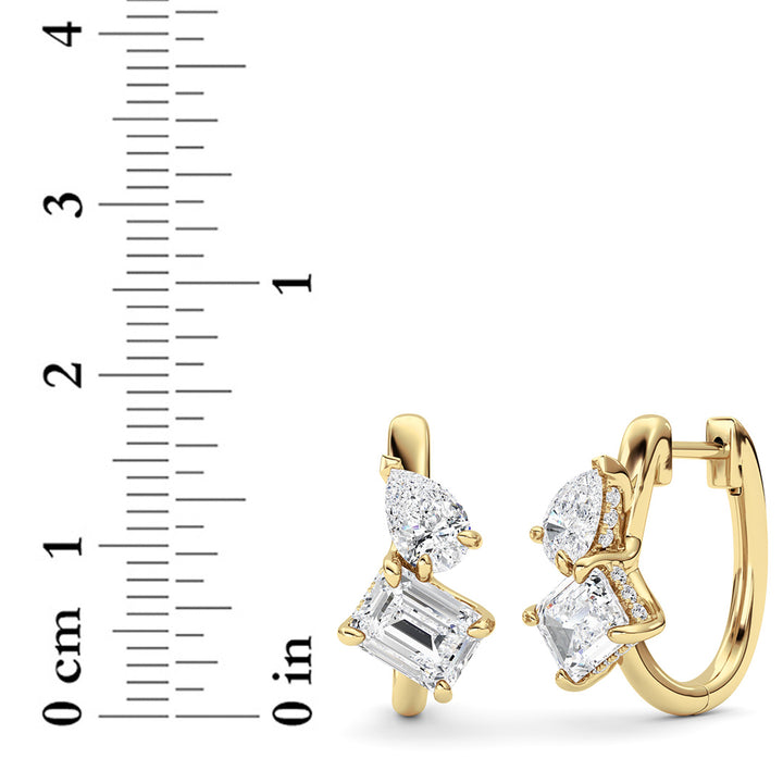 3Cttw Emerald Shaped Lab Grown Diamond (G/VS) Toiet Moi Huggie Earrings in 14K Gold