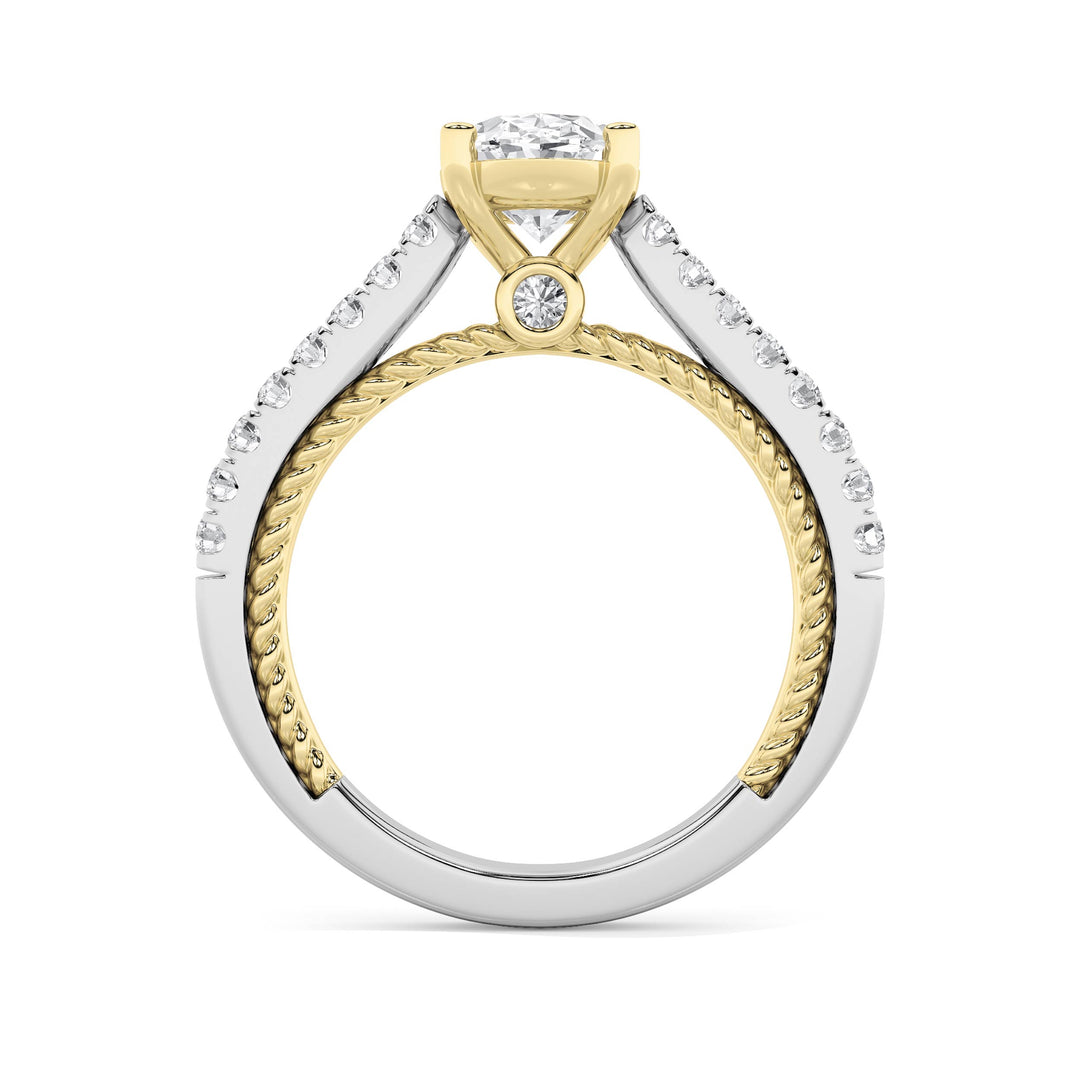2Cttw Oval Shaped Lab Grown Diamond (F/VS) Two Tone Accented Rope Design Engagement Ring in 14K Gold