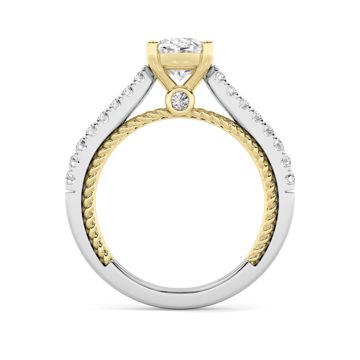 2Cttw Oval Shaped Lab Grown Diamond (F/VS) Two Tone Accented Rope Design Engagement Ring in 14K Gold