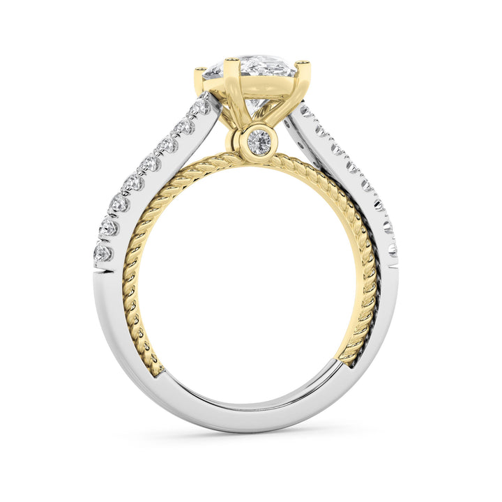 2Cttw Oval Shaped Lab Grown Diamond (F/VS) Two Tone Accented Rope Design Engagement Ring in 14K Gold