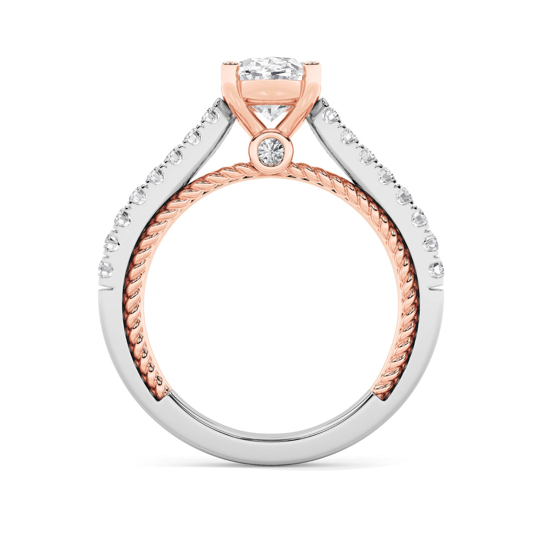 2Cttw Oval Shaped Lab Grown Diamond (F/VS) Two Tone Accented Rope Design Engagement Ring in 14K Gold