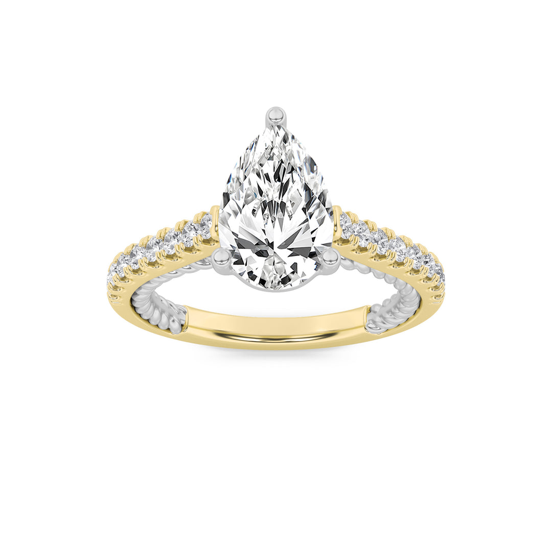 2Cttw Pear Shaped Lab Grown Diamond (F/VS) Two Tone Accented Rope Design Engagement Ring in 14K Gold