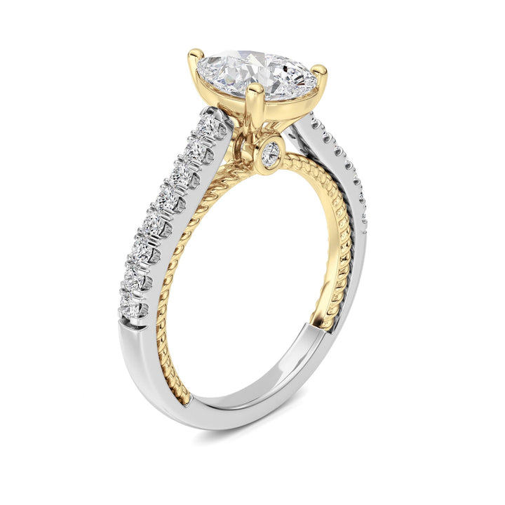 2Cttw Pear Shaped Lab Grown Diamond (F/VS) Two Tone Accented Rope Design Engagement Ring in 14K Gold
