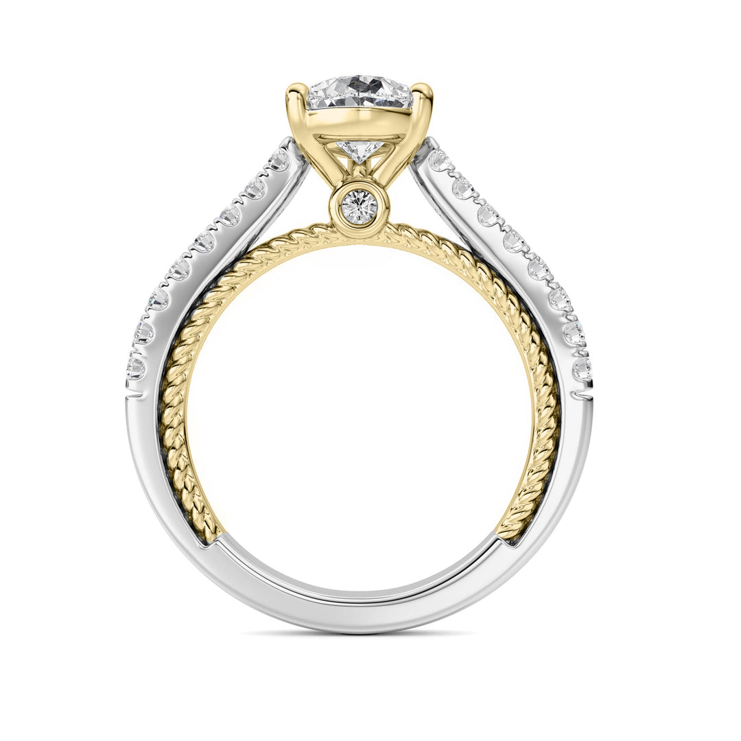 2Cttw Pear Shaped Lab Grown Diamond (F/VS) Two Tone Accented Rope Design Engagement Ring in 14K Gold