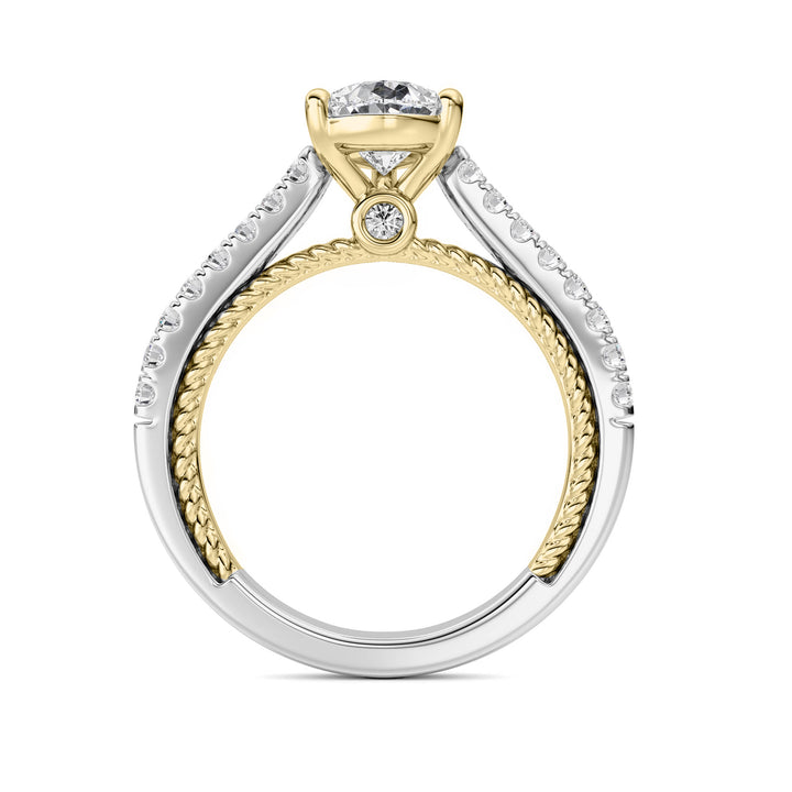 2Cttw Pear Shaped Lab Grown Diamond (F/VS) Two Tone Accented Rope Design Engagement Ring in 14K Gold