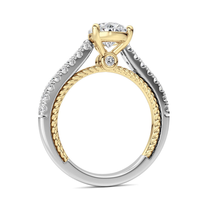 2Cttw Pear Shaped Lab Grown Diamond (F/VS) Two Tone Accented Rope Design Engagement Ring in 14K Gold