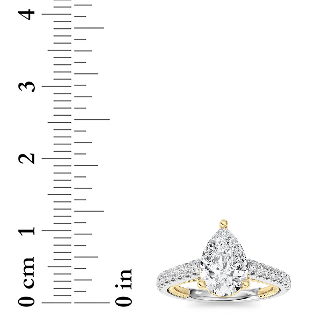 2Cttw Pear Shaped Lab Grown Diamond (F/VS) Two Tone Accented Rope Design Engagement Ring in 14K Gold