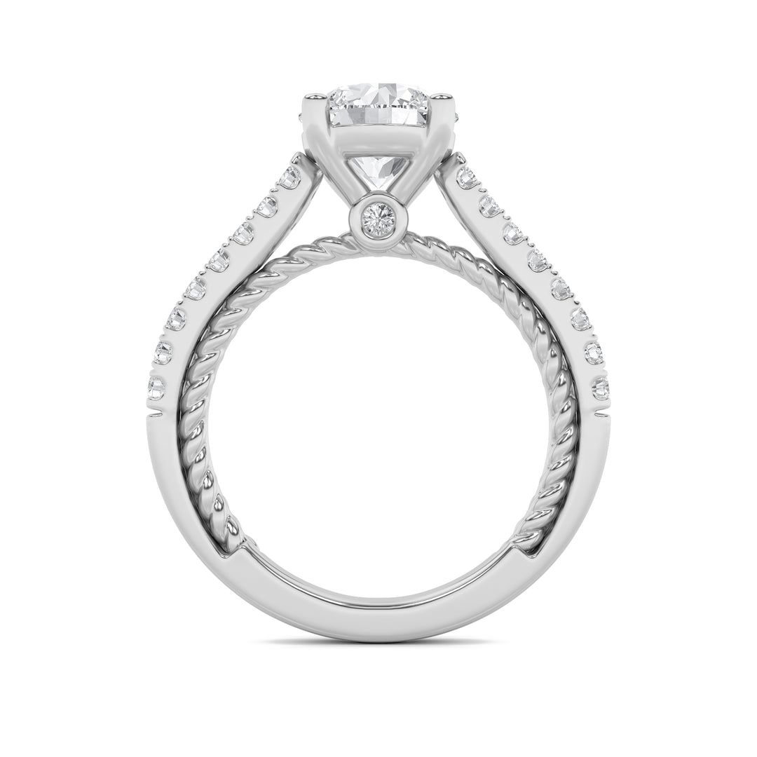2Cttw Round Shaped Lab Grown Diamond (F/VS) Two Tone Accented Rope Design Engagement Ring in 14K Gold