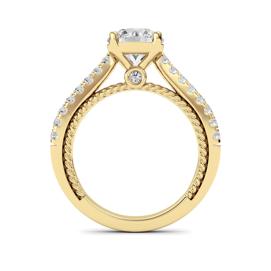 2Cttw Round Shaped Lab Grown Diamond (F/VS) Two Tone Accented Rope Design Engagement Ring in 14K Gold