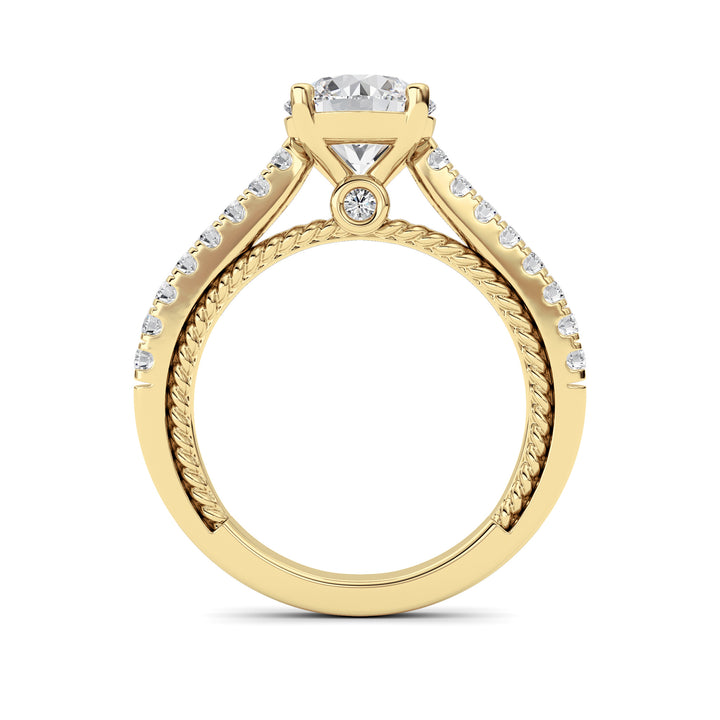 2Cttw Round Shaped Lab Grown Diamond (F/VS) Two Tone Accented Rope Design Engagement Ring in 14K Gold