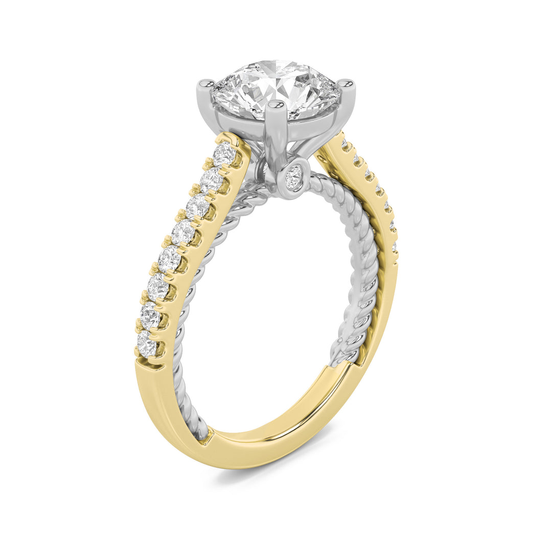 2Cttw Round Shaped Lab Grown Diamond (F/VS) Two Tone Accented Rope Design Engagement Ring in 14K Gold