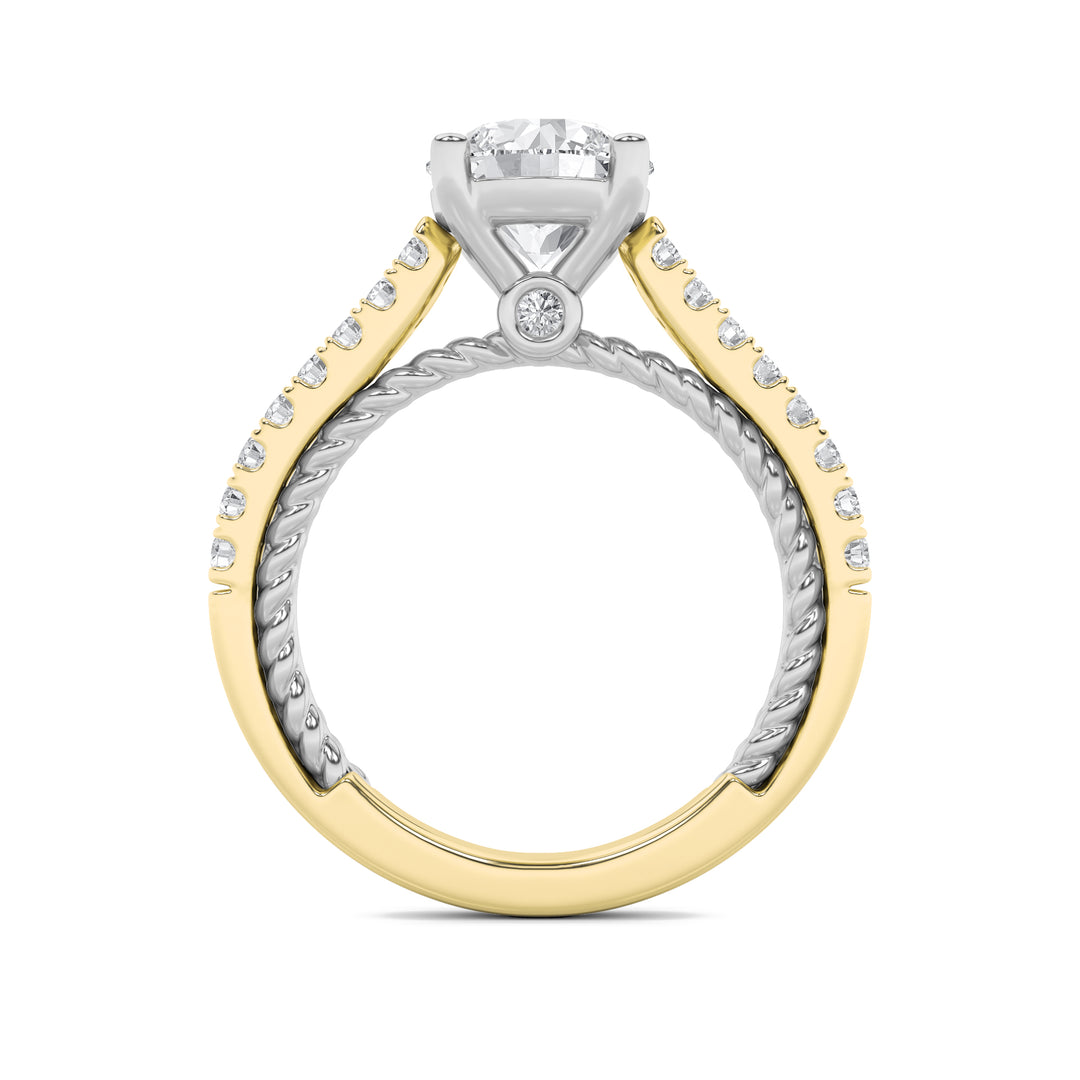 2Cttw Round Shaped Lab Grown Diamond (F/VS) Two Tone Accented Rope Design Engagement Ring in 14K Gold