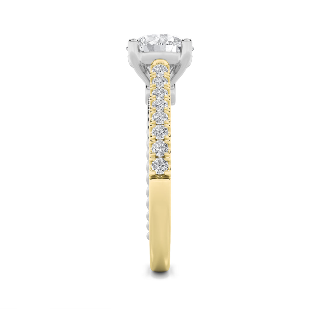 2Cttw Round Shaped Lab Grown Diamond (F/VS) Two Tone Accented Rope Design Engagement Ring in 14K Gold