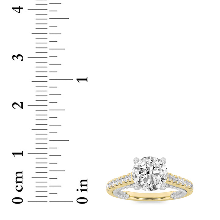 2Cttw Round Shaped Lab Grown Diamond (F/VS) Two Tone Accented Rope Design Engagement Ring in 14K Gold