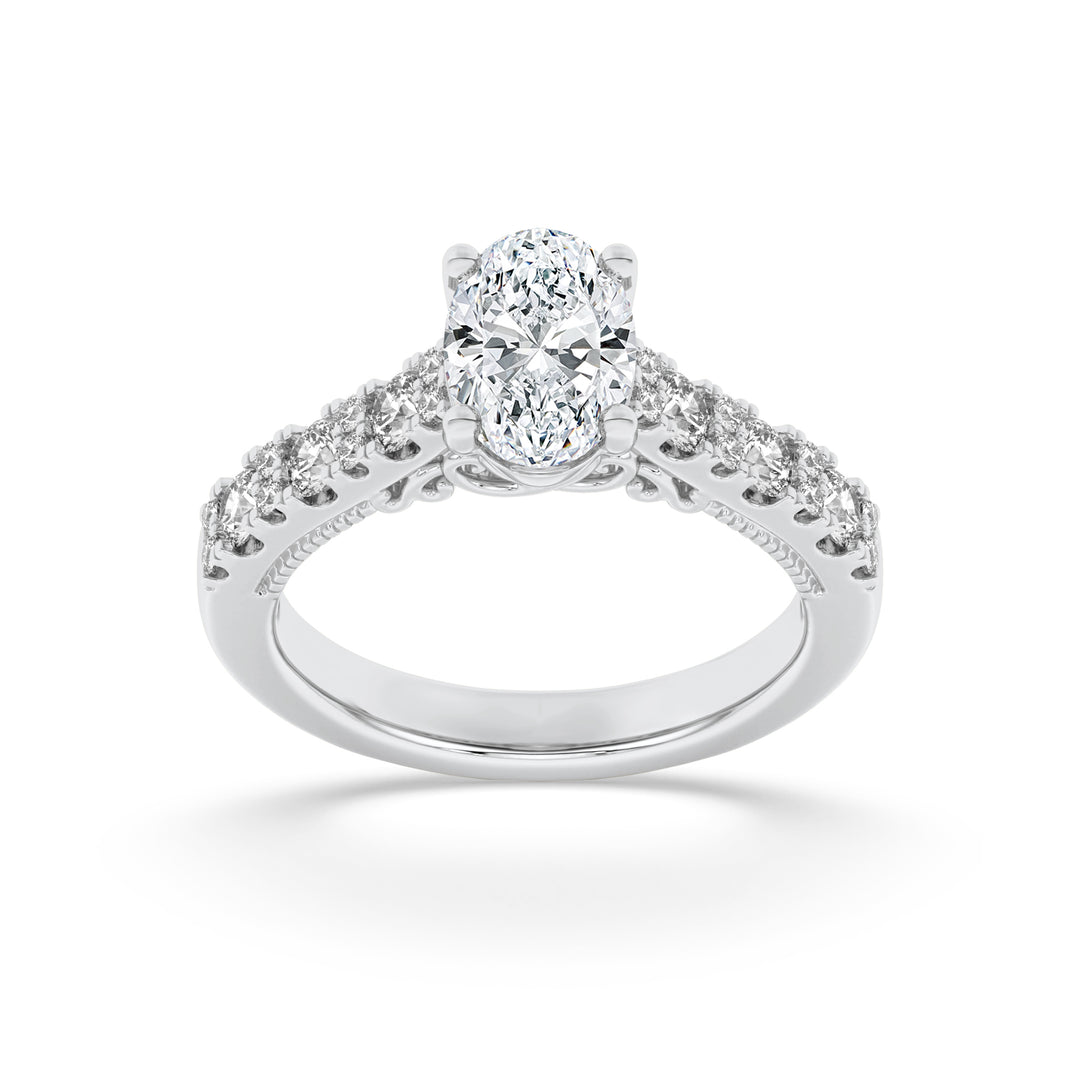 2Cttw Oval Shaped Lab Grown Diamond (F/VS) Accented Milgrain Engagement Ring in 14K Gold
