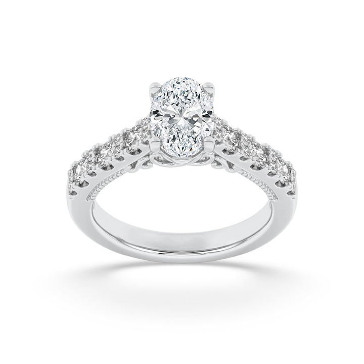 2Cttw Oval Shaped Lab Grown Diamond (F/VS) Accented Milgrain Engagement Ring in 14K Gold