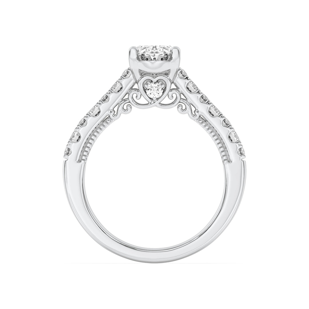 2Cttw Oval Shaped Lab Grown Diamond (F/VS) Accented Milgrain Engagement Ring in 14K Gold
