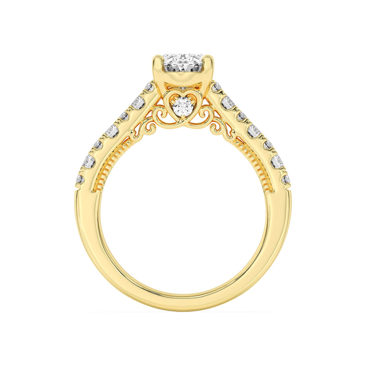 2Cttw Oval Shaped Lab Grown Diamond (F/VS) Accented Milgrain Engagement Ring in 14K Gold