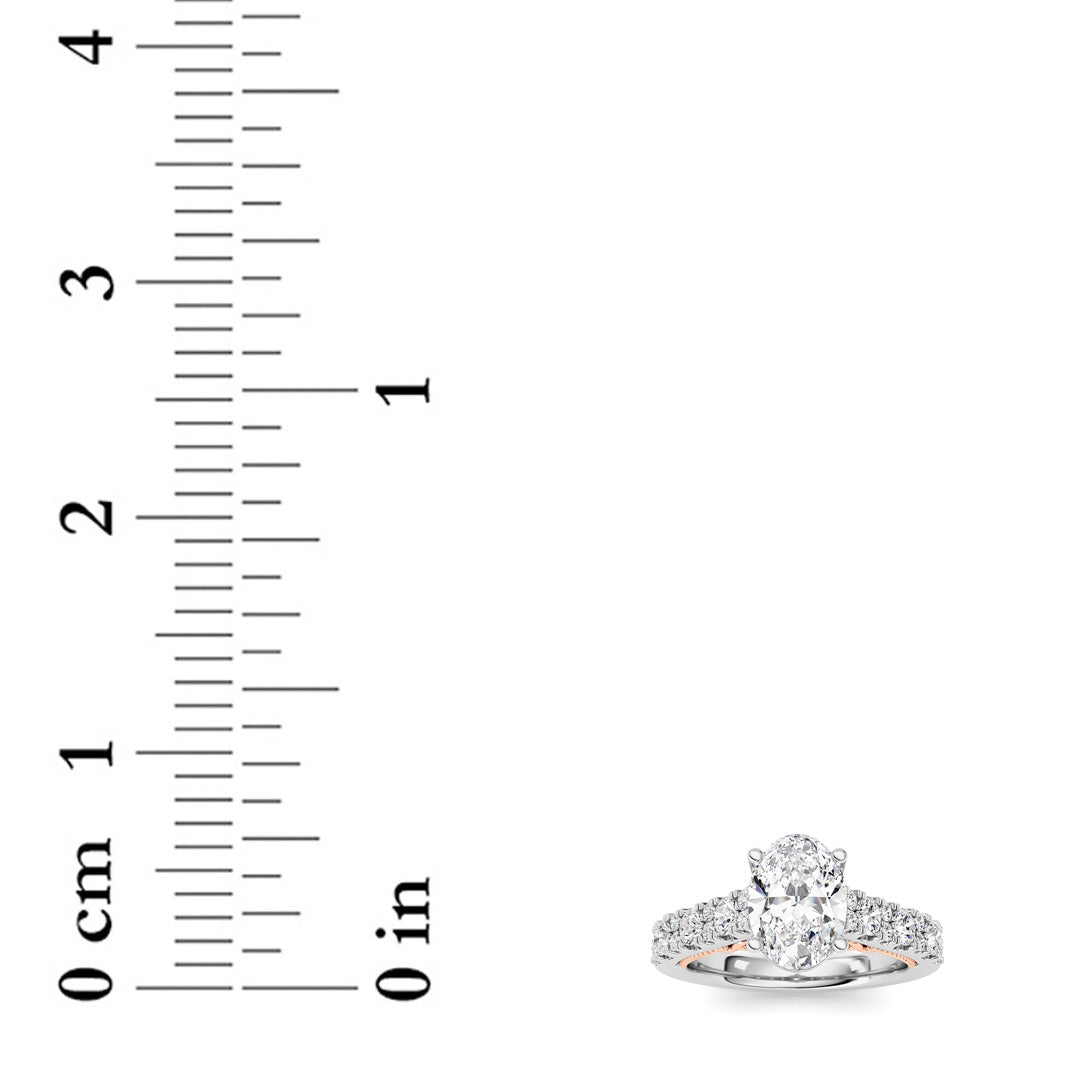 2Cttw Oval Shaped Lab Grown Diamond (F/VS) Accented Milgrain Engagement Ring in 14K Gold
