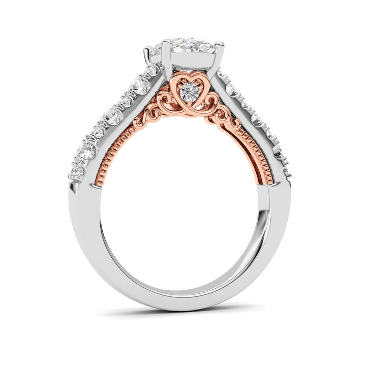 2Cttw Oval Shaped Lab Grown Diamond (F/VS) Accented Milgrain Engagement Ring in 14K Gold
