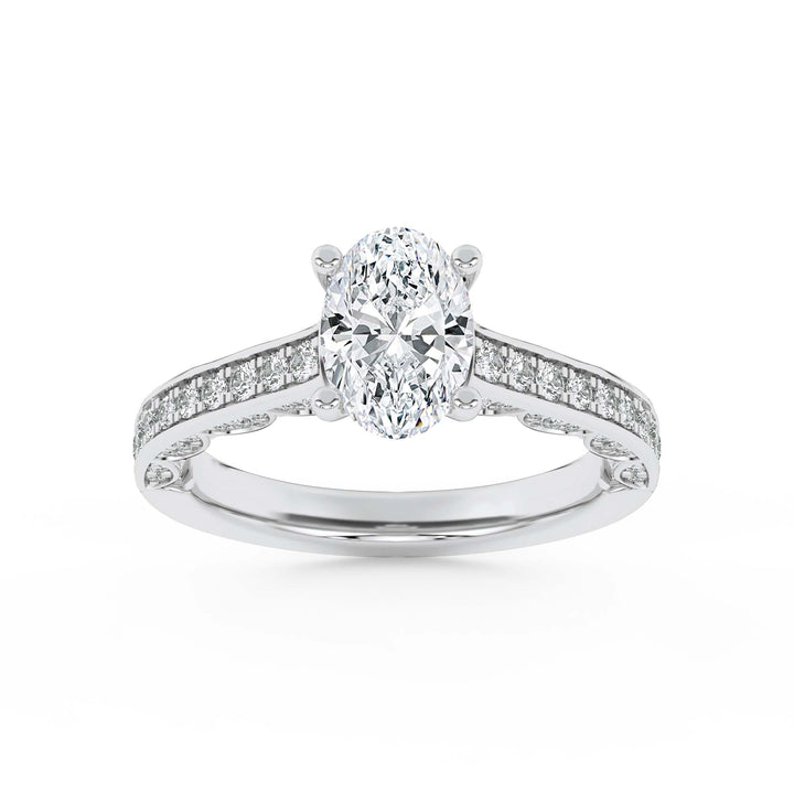 2Cttw Oval Shaped Lab Grown Diamond (F/VS) Accented Engagement Ring in 14K Gold
