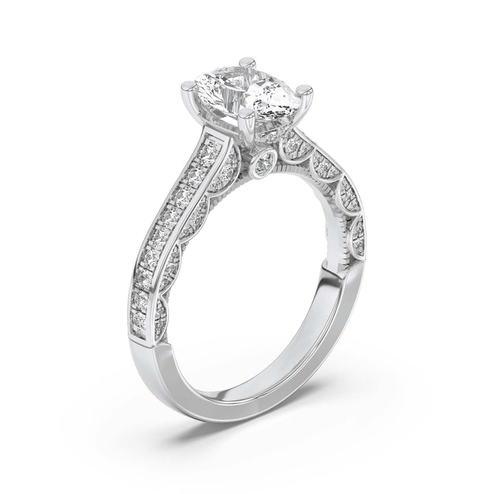2Cttw Oval Shaped Lab Grown Diamond (F/VS) Accented Engagement Ring in 14K Gold