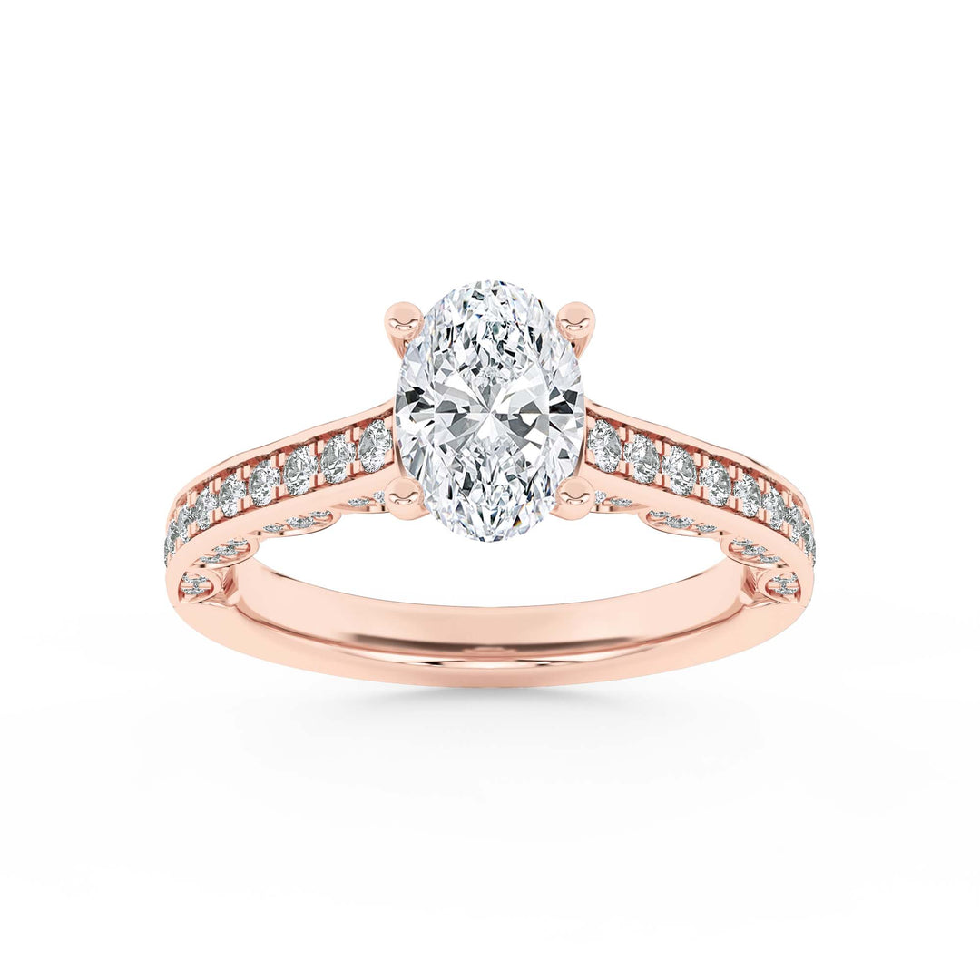 2Cttw Oval Shaped Lab Grown Diamond (F/VS) Accented Engagement Ring in 14K Gold