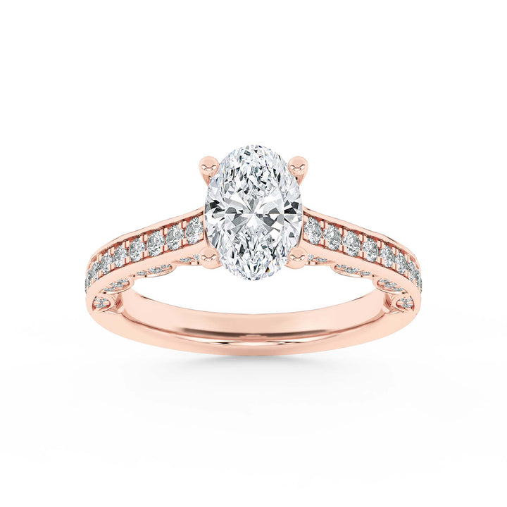 2Cttw Oval Shaped Lab Grown Diamond (F/VS) Accented Engagement Ring in 14K Gold