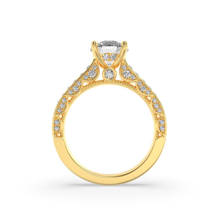 2Cttw Round Shaped Lab Grown Diamond (F/VS) Accented Engagement Ring in 14K Gold
