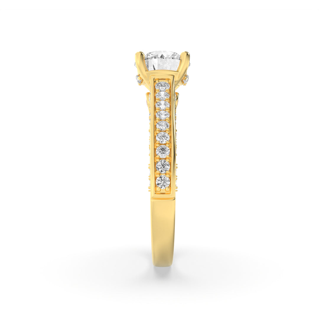 2Cttw Round Shaped Lab Grown Diamond (F/VS) Accented Engagement Ring in 14K Gold