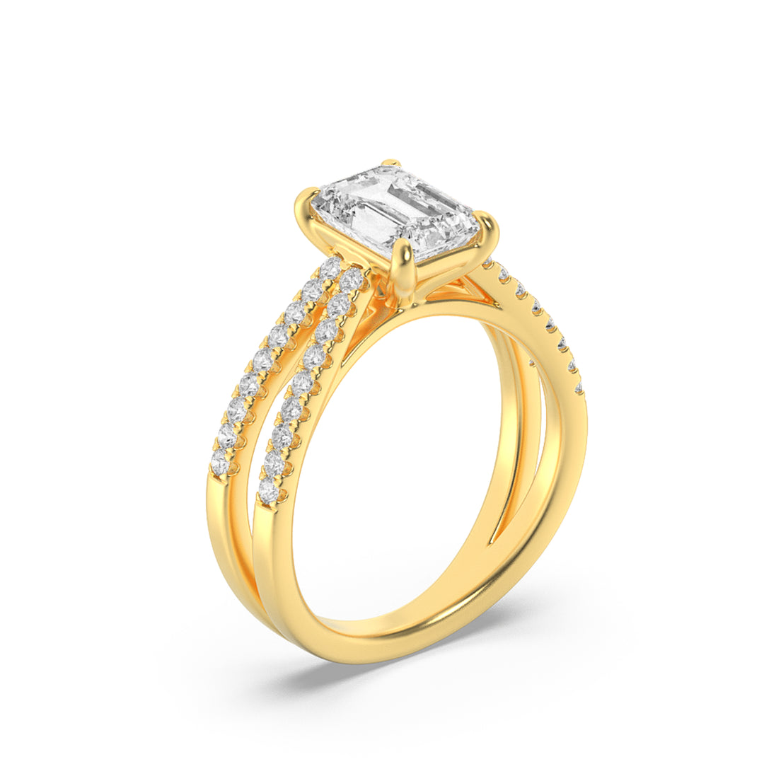 2Cttw Emerald Shaped Lab Grown Diamond (F/VS) Cross Shank Accented Engagement Ring in 14K Gold