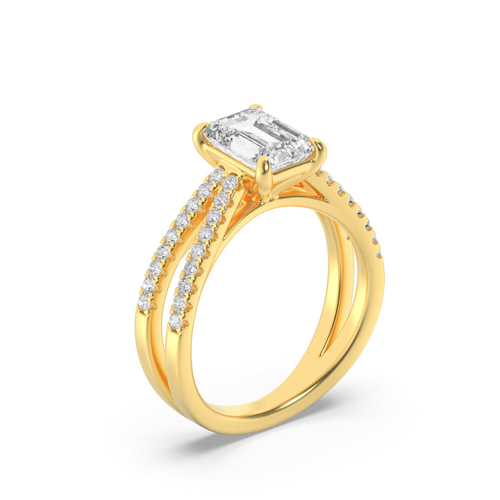 2Cttw Emerald Shaped Lab Grown Diamond (F/VS) Cross Shank Accented Engagement Ring in 14K Gold