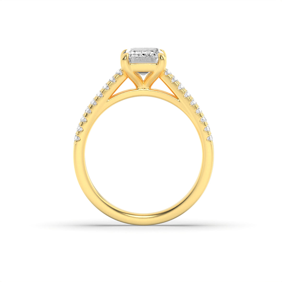 2Cttw Emerald Shaped Lab Grown Diamond (F/VS) Cross Shank Accented Engagement Ring in 14K Gold