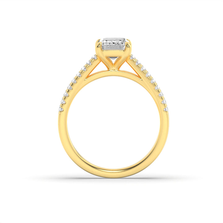 2Cttw Emerald Shaped Lab Grown Diamond (F/VS) Cross Shank Accented Engagement Ring in 14K Gold