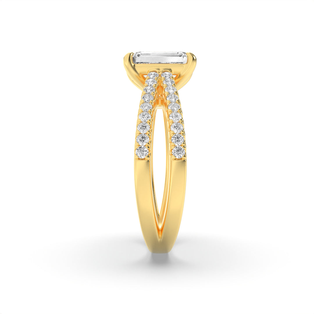 2Cttw Emerald Shaped Lab Grown Diamond (F/VS) Cross Shank Accented Engagement Ring in 14K Gold