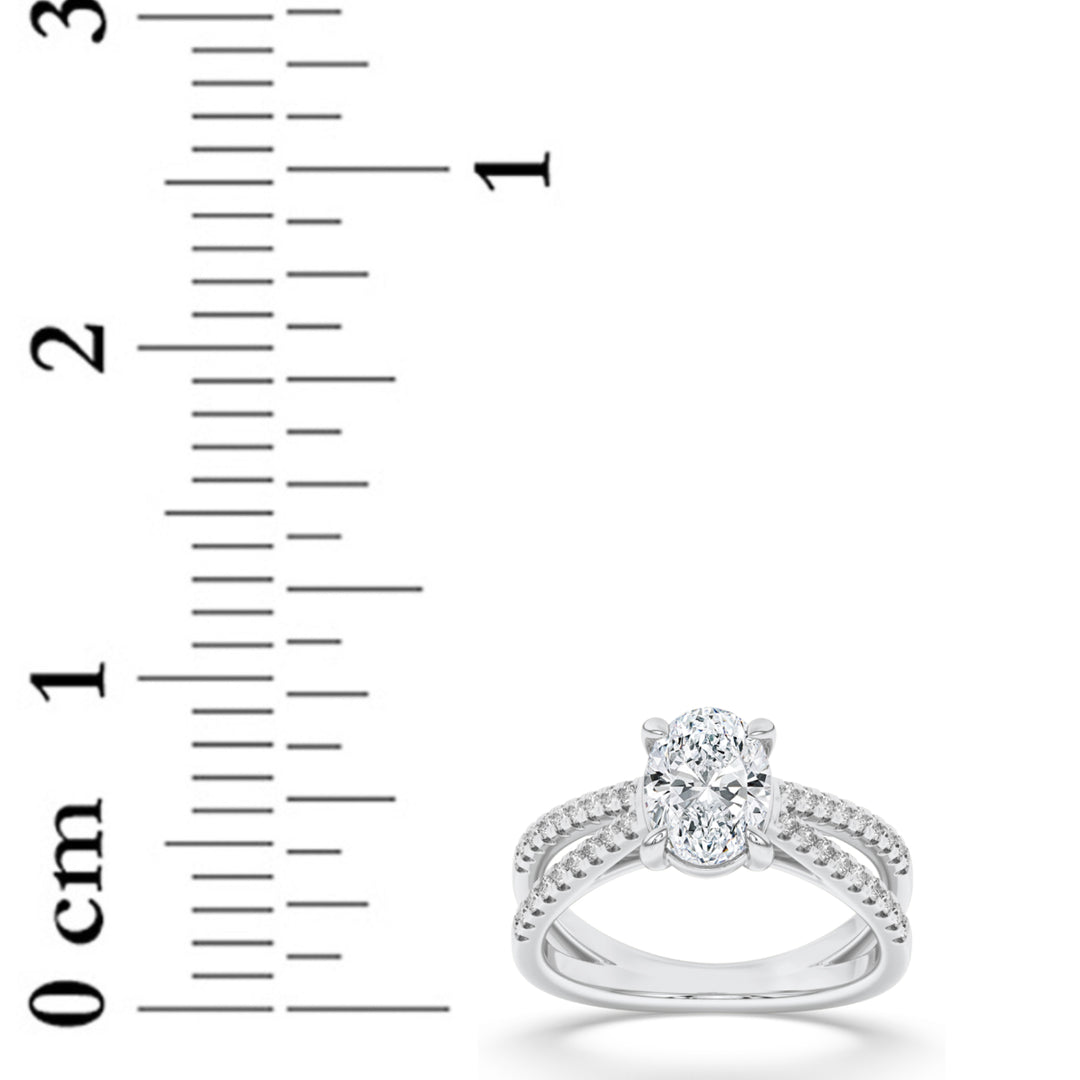 2Cttw Oval Shaped Lab Grown Diamond (F/VS) Cross Shank Accented Engagement Ring in 14K Gold