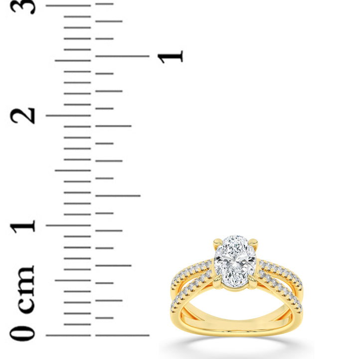 2Cttw Oval Shaped Lab Grown Diamond (F/VS) Cross Shank Accented Engagement Ring in 14K Gold