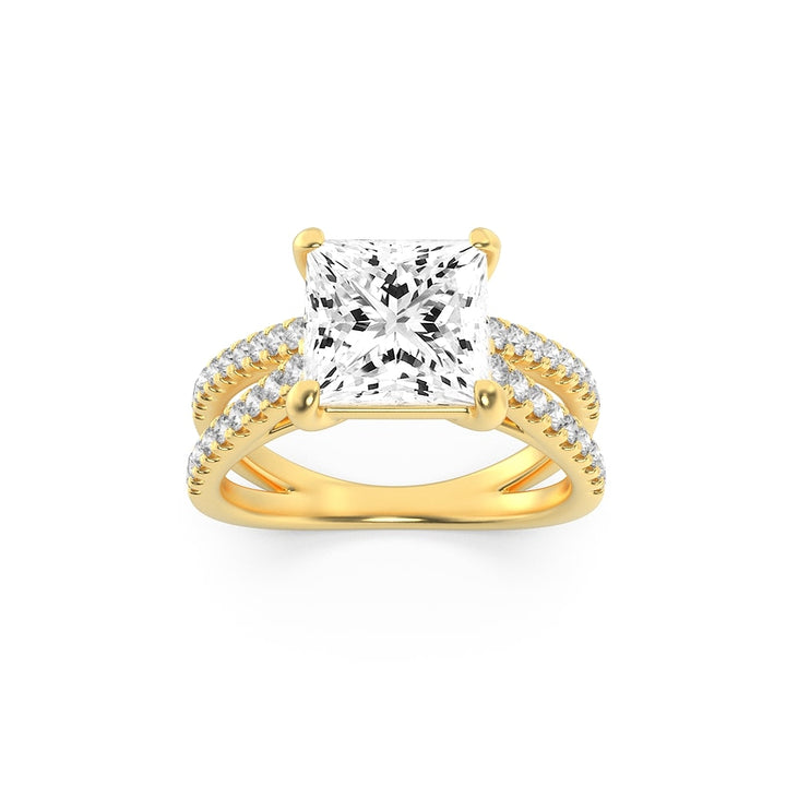 2Cttw Princess Shaped Lab Grown Diamond (F/VS) Cross Shank Accented Engagement Ring in 14K Gold