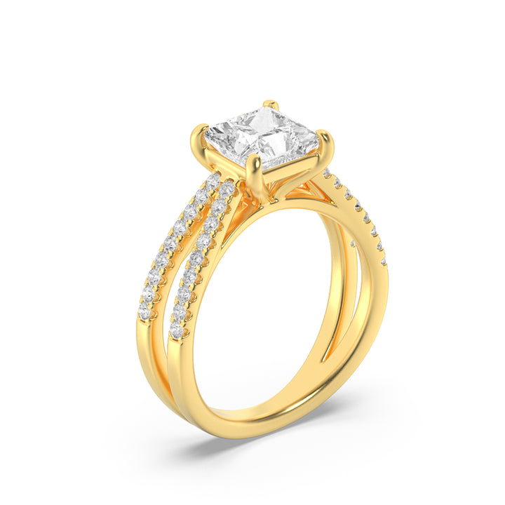 2Cttw Princess Shaped Lab Grown Diamond (F/VS) Cross Shank Accented Engagement Ring in 14K Gold