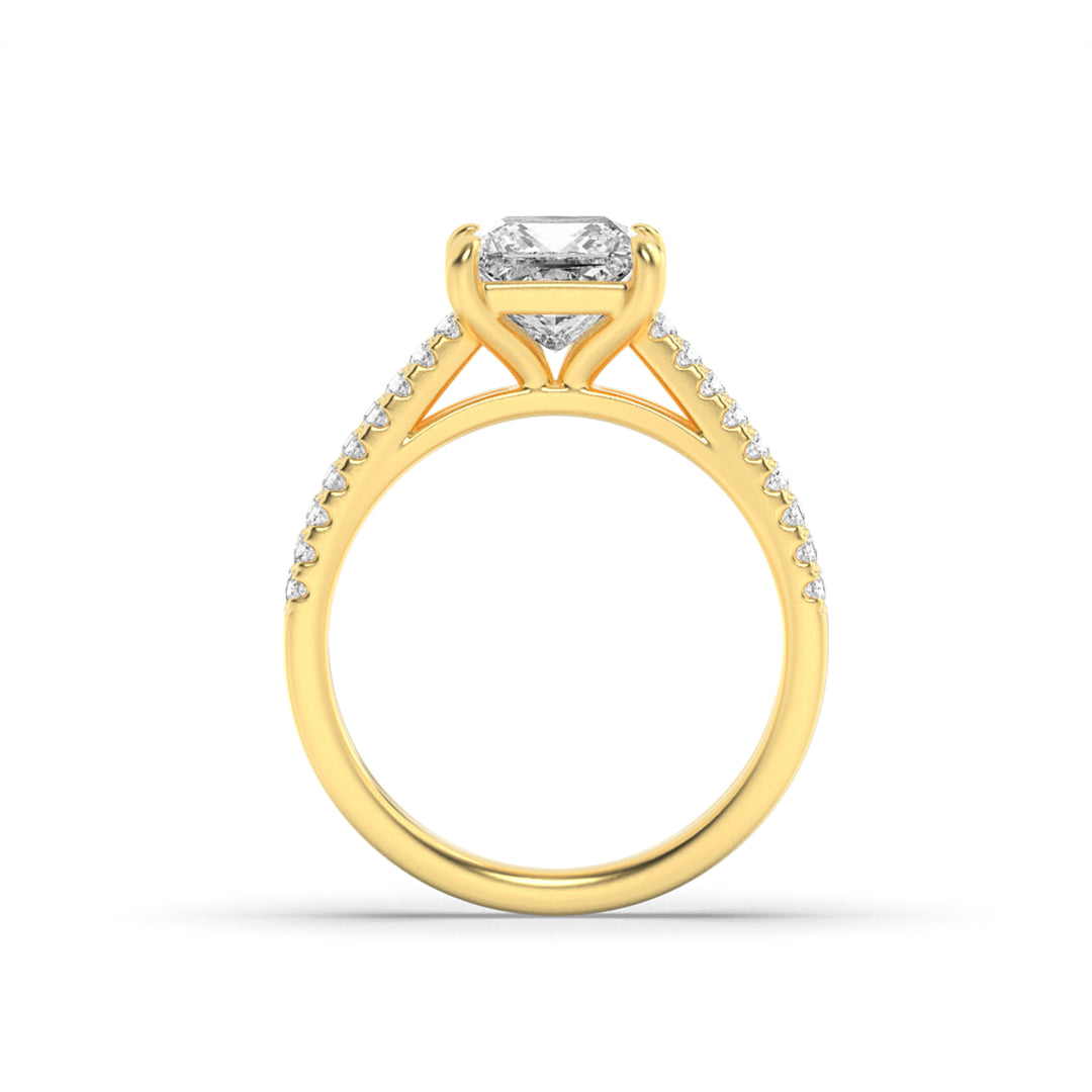2Cttw Princess Shaped Lab Grown Diamond (F/VS) Cross Shank Accented Engagement Ring in 14K Gold