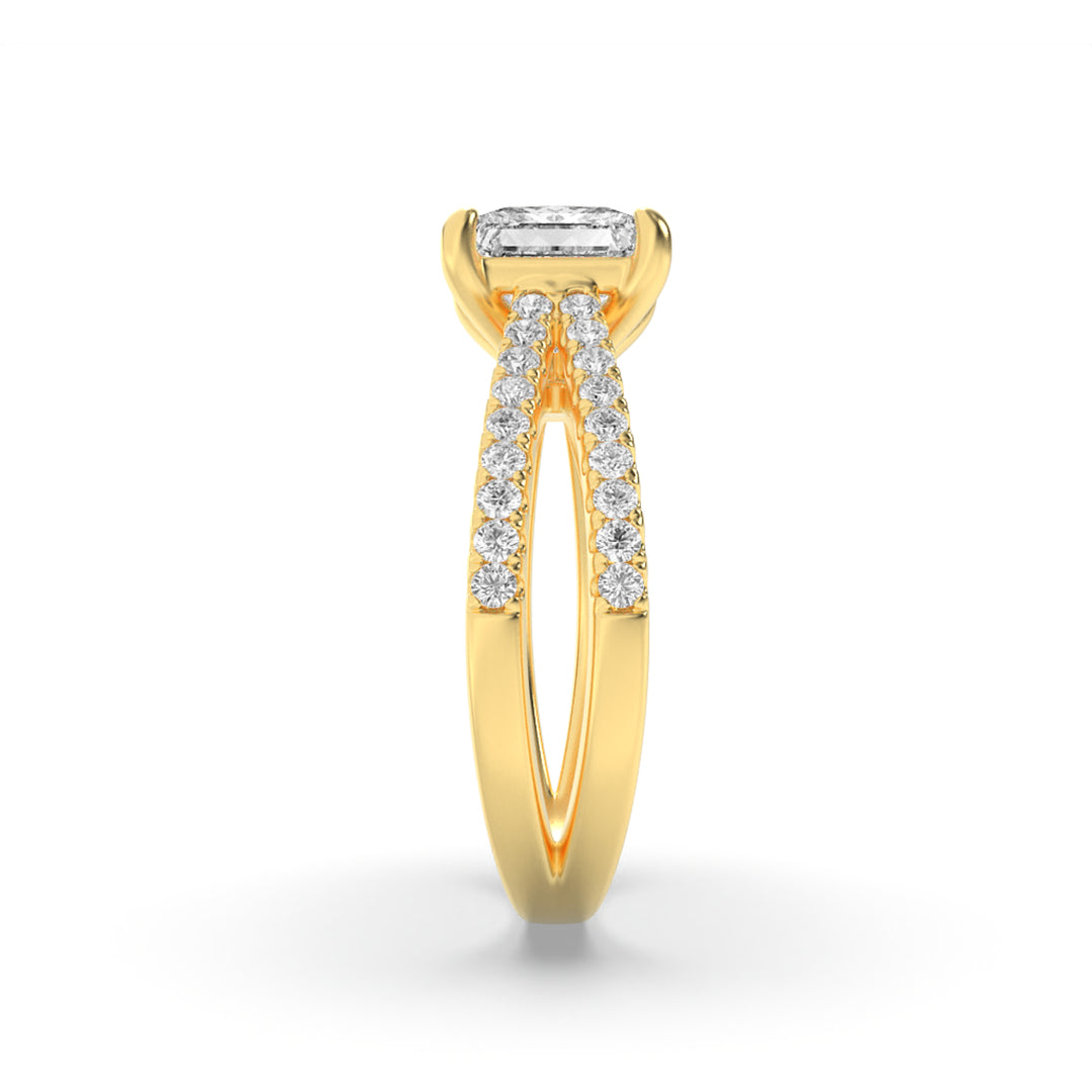 2Cttw Princess Shaped Lab Grown Diamond (F/VS) Cross Shank Accented Engagement Ring in 14K Gold