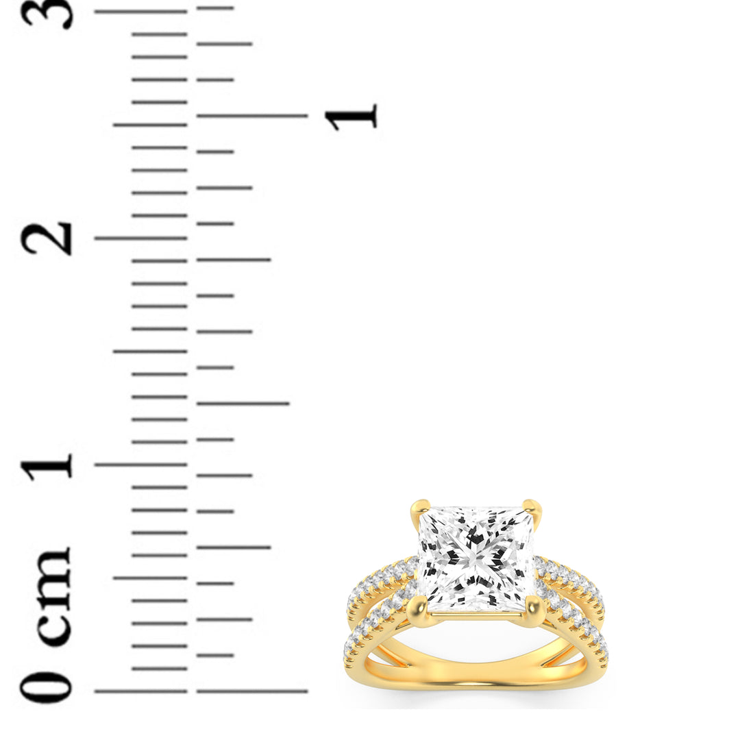2Cttw Princess Shaped Lab Grown Diamond (F/VS) Cross Shank Accented Engagement Ring in 14K Gold