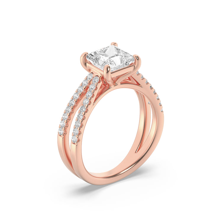 2Cttw Princess Shaped Lab Grown Diamond (F/VS) Cross Shank Accented Engagement Ring in 14K Gold