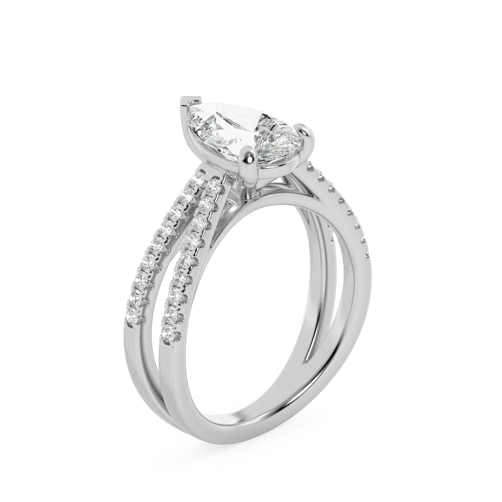 2Cttw Pear Shaped Lab Grown Diamond (F/VS) Cross Shank Accented Engagement Ring in 14K Gold