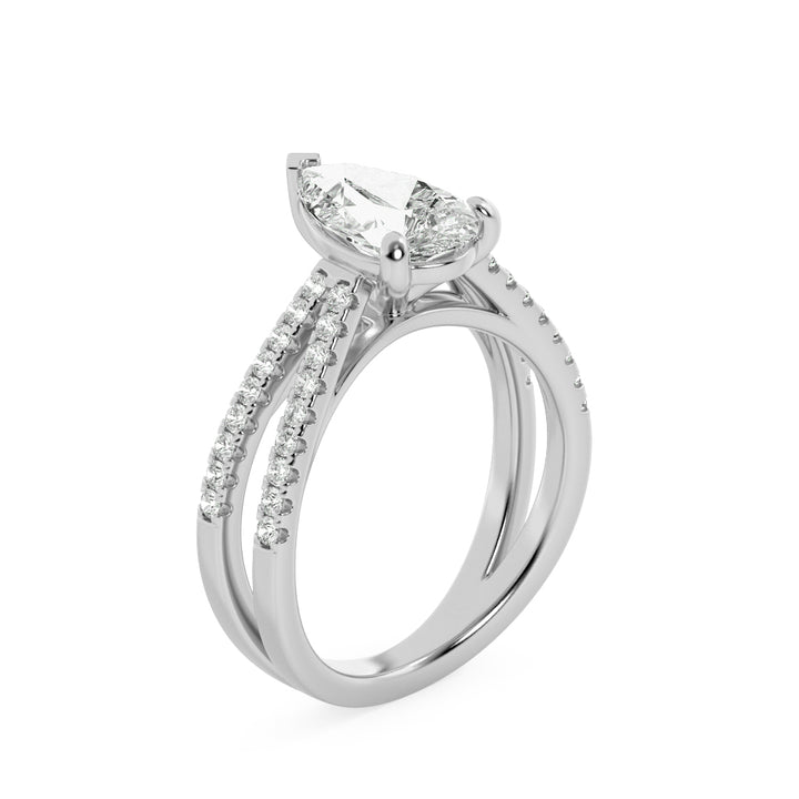 2Cttw Pear Shaped Lab Grown Diamond (F/VS) Cross Shank Accented Engagement Ring in 14K Gold