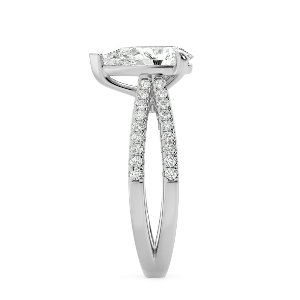 2Cttw Pear Shaped Lab Grown Diamond (F/VS) Cross Shank Accented Engagement Ring in 14K Gold