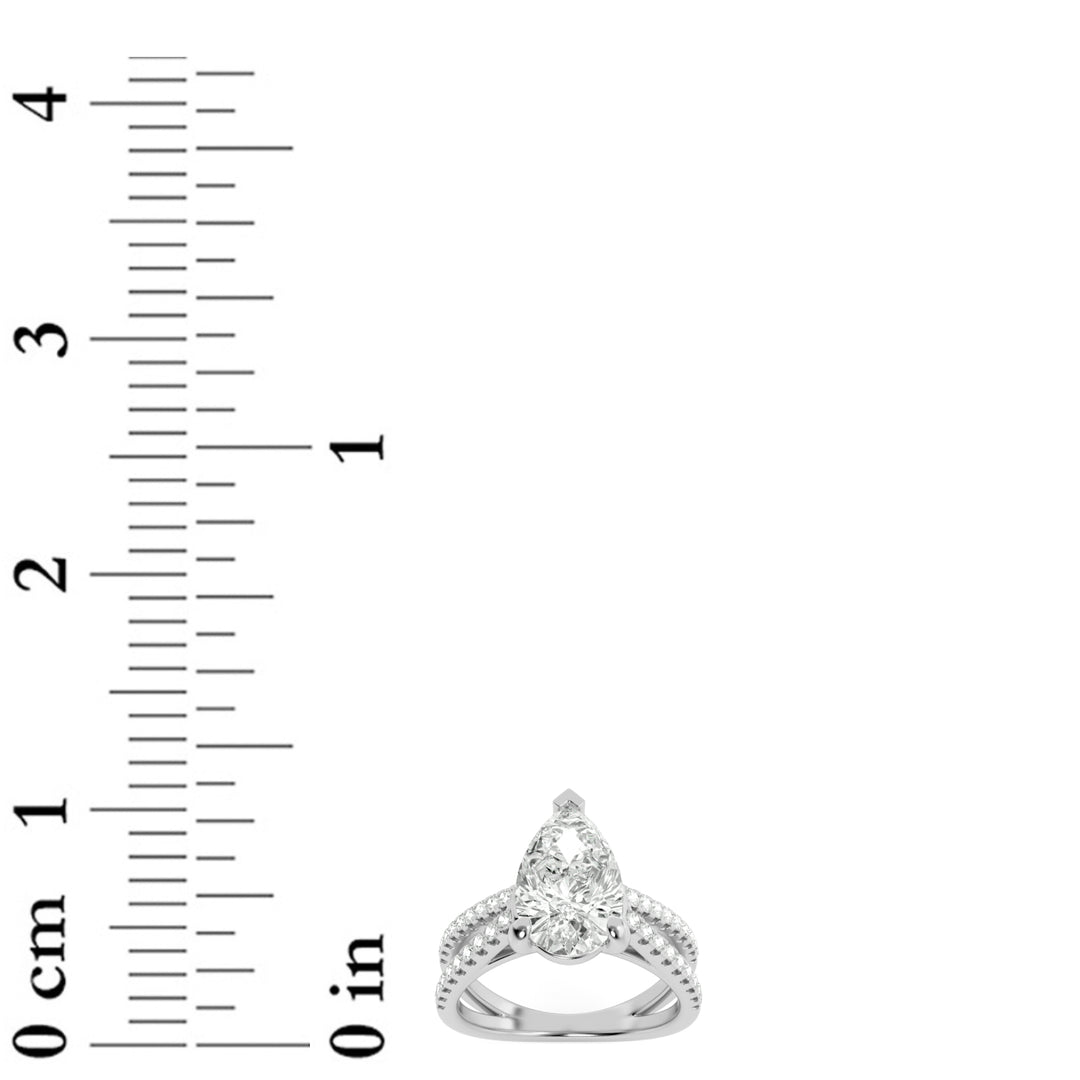 2Cttw Pear Shaped Lab Grown Diamond (F/VS) Cross Shank Accented Engagement Ring in 14K Gold